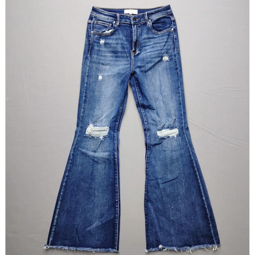 Risen Jeans Women 11 Distressed Flare Leg Blue Denim RDP5537